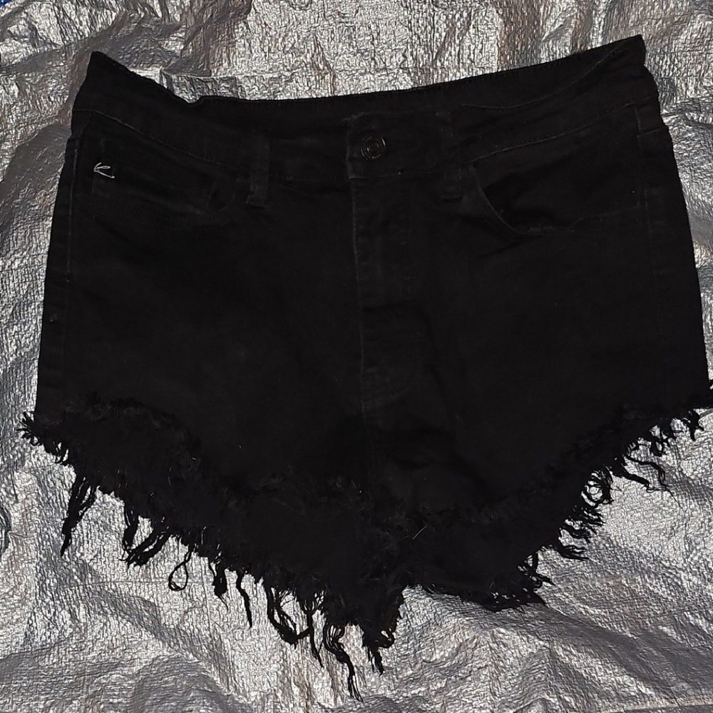 KanCan Black Jean Shorts Frayed Edge